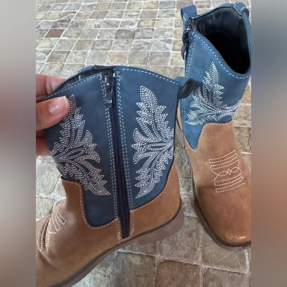 Kids Brown and Blue Western Boots